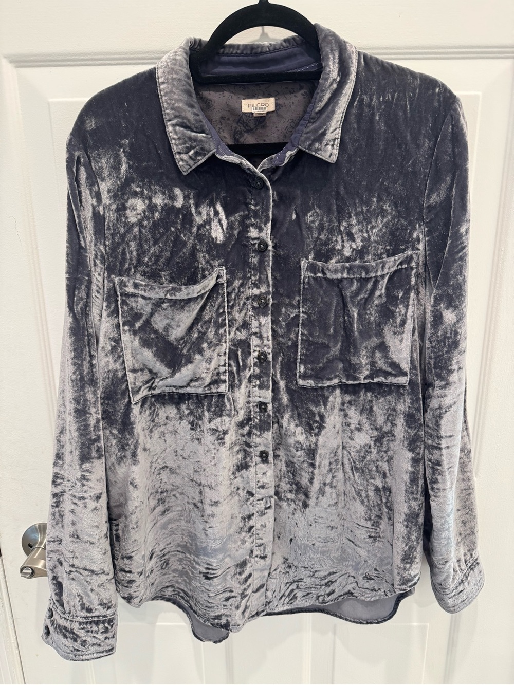 Pilcro for Anthropologie Blue Velvet Femme Button Down Shirt